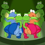 anal anal_fisting anal_penetration anthro ass_to_ass balls big_butt big_penis black_eyes blue_body blue_bottomwear blue_clothing blue_pants blue_skin blush blush_lines bodily_fluids bottomwear butt clothing crouching eyelashes female fisting genital_fluids genitals green_body green_skin group half-closed_eyes hand_on_belly hand_on_head hand_on_leg lipstick looking_at_another looking_at_butt looking_at_genitalia looking_at_penis makeup male male/female male/male multicolored_body multicolored_bottomwear multicolored_clothing multicolored_skin narrowed_eyes orange_body orange_skin pants penetration penis penis_on_shoulder precum rear_view red_bottomwear red_clothing red_lipstick red_pants standing sweat thick_thighs torn_bottomwear torn_clothing torn_pants two_tone_body two_tone_bottomwear two_tone_clothing two_tone_pants two_tone_skin vulva itsme_hilo nintendo rhythm_heaven bandleader frogette amphibian frog 1:1 2025 digital_media_(artwork) hi_res signature