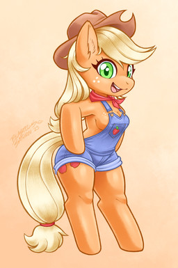 anthro apple blonde_hair bound breasts clothed clothing cutie_mark erect_nipples female food freckles fruit fur green_eyes hair hooves kerchief nipple_outline nipples orange_body overalls overalls_only plant side_boob smile solo tail tail_tied tied_hair yellow_tail blasticussaturn friendship_is_magic hasbro my_little_pony applejack_(mlp) earth_pony equid equine horse mammal pony 2025 absurd_res digital_media_(artwork) hi_res signature