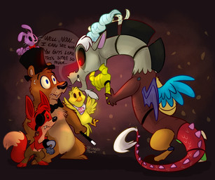 2014 animatronic anthro antlers avian beak bear bird blue_eyes bonnie_(fnaf) bow bow_tie brown_fur canine chica_(fnaf) chicken cute dialogue discord_(mlp) draconequus dragon english_text eye_patch eyewear feathers female five_nights_at_freddy's fox foxy_(fnaf) freddy_(fnaf) friendship_is_magic fur group hat hook hook_hand horn lagomorph machine male mammal mechanical my_little_pony open_mouth purple_fur rabbit red_eyes red_fur robot smile text thedoggygal wand wings yellow_body
Rating: Safe
Score: 36
User: Vallizo
Date: December 09, 2014 2014 animatronic anthro antlers avian beak bear bird blue_eyes bonnie_(fnaf) bow bow_tie brown_fur canine chica_(fnaf) chicken cute dialogue discord_(mlp) draconequus dragon english_text eye_patch eyewear feathers female five_nights_at_freddy's fox foxy_(fnaf) freddy_(fnaf) friendship_is_magic fur group hat hook hook_hand horn lagomorph machine male mammal mechanical my_little_pony open_mouth purple_fur rabbit red_eyes red_fur robot smile text thedoggygal wand wings yellow_body
Rating: Safe
Score: 36
User: Vallizo
Date: December 09, 2014