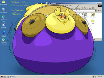 belly big_belly blue_background female feral huge_belly hyper hyper_inflation inflation simple_background solo spherical_inflation text thatoneaceguy bandai_namco digimon armadillomon digimon_(species) 2025 4:3 english_text