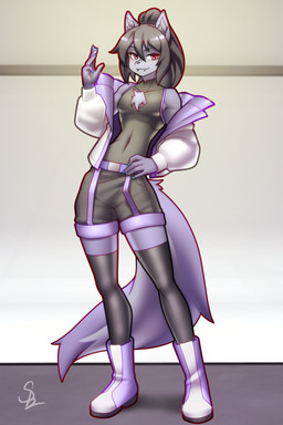 anthro black_hair clothed clothing fangs hair looking_at_viewer male red_eyes solo standing teeth nariikhan hi_res