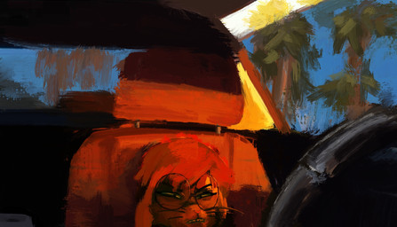 angry anthro car car_seat clenched_teeth eyewear female floppy_ears glasses hair inside_car inside_vehicle long_hair looking_at_viewer palm_tree parody plant red_hair shadow solo steering_wheel sunset teeth tree vehicle whiskers anon2000000 elliot_rodger femcel_bun lagomorph leporid mammal rabbit digital_media_(artwork) digital_painting_(artwork) hi_res painting_(artwork)
