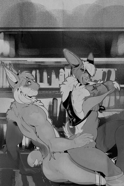 anal anal_penetration anthro athletic athletic_anthro athletic_male blush clothing duo hair hair_over_eye hand_on_butt hand_on_hip head_fur male male/male nervous nervous_smile nude obscured_penetration on_lap pants_around_knees penetration removing_shirt shirt sitting_on_lap smile smirk tail tank_top tattoo topwear radioaspen echo_(game) echo_(series) echo_project micha_(echo) tj_hess bat canada_lynx felid feline lynx mammal microbat pallid_bat vesper_bat yangochiropteran hi_res monochrome