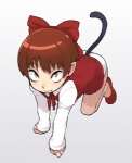 all_fours brown_hair clothing dress female hair high-angle_view panties ribbons smile solo tail underwear young toitoi_wa gegege_no_kitaro neko_musume animal_humanoid cat_humanoid felid felid_humanoid feline feline_humanoid humanoid mammal mammal_humanoid tailed_humanoid low_res