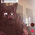 anthro looking_at_viewer male muscular muscular_male neckfluff nipples pecs scar solo text atmac cover_them_up_slut lyre_(visual_novel) lyall_(lyre) canid canine canis mammal wolf 2022 english_text meme