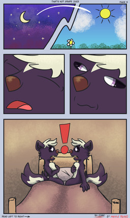 anthro clone duo eyes_closed half-closed_eyes male male/male morning narrowed_eyes night sleeping surprised text waking_up razzle_the_red razzle_(razzle_the_red) mammal mephitid skunk 3:5 absurd_res comic english_text hi_res