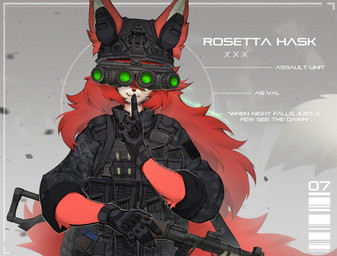 5_fingers anthro armor biped bottomwear clothed clothed_anthro clothed_female clothing female fingers front_view fully_clothed fully_clothed_anthro fully_clothed_female fur furgonomics gloves gun hair handwear headgear helmet looking_at_viewer military purple_eyes ranged_weapon red_body red_fur red_hair red_tail simple_background smile soldier solo standing tail topwear warrior weapon amarihel canid canine fox mammal 2026 digital_drawing_(artwork) digital_media_(artwork) hi_res