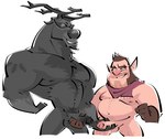 anthro anthrofied belly duo genitals hand_on_penis humanoid_genitalia humanoid_on_anthro humanoid_penis interspecies male male/male penis simple_background white_background posduroo prep_and_landing noel_(prep_and_landing) thrasher_(prep_and_landing) deer elf humanoid mammal new_world_deer reindeer hi_res