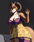 anthro big_breasts breasts cleavage clothed clothing dress female horn looking_at_viewer pupils smile solo tail yellow_eyes conditional_dnp paradoxing fallout microsoft deathclaw scalie 2024 4:5 digital_media_(artwork) digital_painting_(artwork) hi_res signature