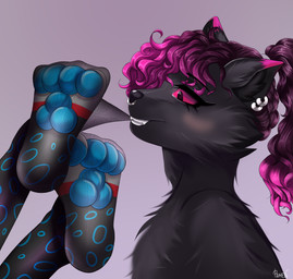 anthro black_body black_fur black_nose blue_paws clothing duo ear_piercing facial_piercing feet female foot_fetish foot_focus fur hair legwear long_hair nose_piercing piercing piersing pink_ears pink_eyes ponytail red_stripes stripes tights white_body white_fur pamen domestic_cat felid feline felis leopard mammal pantherine absurd_res digital_drawing_(artwork) digital_media_(artwork) digital_painting_(artwork) hi_res painting_(artwork)