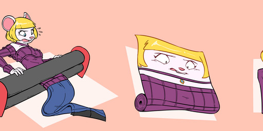 anthro blonde_hair blush bottomwear boxification buckteeth choker clothes_roller clothing demi_transformation female flattened fused_legs gift hair inanimate_transformation jewelry looking_down necklace open_mouth pants pink_background simple_background solo surprised sweater teeth three_frame_sequence topwear transformation transformation_sequence white_body wringer subakitsu alice_mysz mammal mouse murid murine rodent 2018 digital_media_(artwork) hi_res sequence