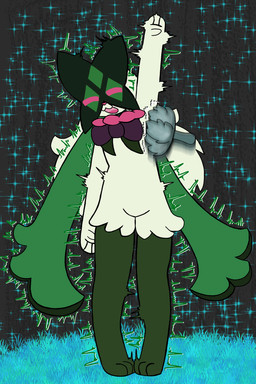 anthro bow_tie cleaning_tool eyes_closed feather_duster fur green_body green_fur hair long_hair male nude open_mouth sky standing standing_on_toes star starry_sky tickling tickling_armpits ticklebunny nintendo pokemon meowsie_(ticklebunny) generation_9_pokemon meowscarada pokemon_(species) 2:3 absurd_res hi_res