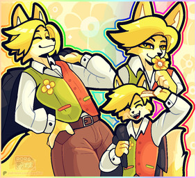 anthro blonde_hair bottomwear clothed clothing femboy flower flowing_hair fur hair long_hair looking_at_viewer male open_mouth pants plant shirt simple_background smile solo tail topwear vest nagifur deltarune undertale_(series) flowery_(deltarune) canid canine elemental_creature flora_fauna flower_creature fox mammal seven_flowers 2d_animation animated digital_media_(artwork) loop