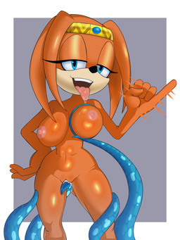 anthro areola big_breasts black_nose blue_eyes blue_tentacles bodily_fluids border breasts drooling eyelashes fellatio_gesture female fur genitals gesture grey_background looking_at_viewer navel nipples nude open_mouth orange_body orange_fur pink_areola pink_nipples pussy_tongue saliva simple_background solo suggestive suggestive_gesture tan_body tan_fur tentacles thick_thighs tongue tongue_out vulva white_border wide_hips thecakeee sega sonic_adventure sonic_the_hedgehog_(series) tikal_the_echidna echidna mammal monotreme 3:4 hi_res