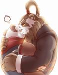 anthro black_body black_fur clothed clothing duo fur hug male overweight overweight_male scarf simple_background white_background white_body white_fur warlocknyan blizzard_entertainment warcraft bear mammal pandaren 2015 absurd_res hi_res