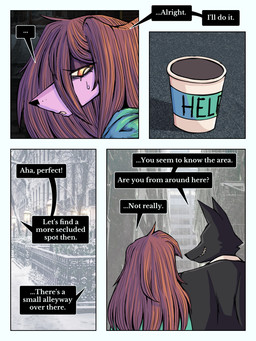 anthro black_nose clothed clothing dialogue duo female female_anthro fur hair happy homeless male male/female messy_hair narrowed_eyes outside smile speech_bubble suit text ponporio homeless_dog the_suit_(ponporio) canid canine canis domestic_dog mammal 3:4 absurd_res comic digital_media_(artwork) english_text hi_res