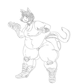anthro belly belly_overhang big_belly big_butt biped bob_cut boots bottomwear bracelet breasts butt butt_squish cleavage clothed clothing crop_top denim denim_bottomwear denim_clothing dreadlocks ear_piercing ear_ring female food footwear fur high_heeled_boots high_heels holding_food holding_hot_dog holding_object hot_dog huge_butt huge_thighs jeans jewelry leaning leaning_forward love_handles makeup mascara medium_breasts necklace overweight overweight_anthro overweight_female pants panty_peek piercing ring_piercing shirt shoes simple_background smile solo squish standing tail thick_thighs thong_straps three-quarter_view topwear white_background wide_hips grindaviking domestic_cat felid feline felis mammal 2018 black_and_white digital_drawing_(artwork) digital_media_(artwork) monochrome sketch