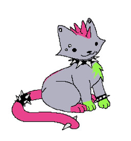 bracelet collar ear_piercing eyebrow_piercing facial_piercing feral fur jewelry lip_piercing male mohawk multicolored_body multicolored_fur piercing smile smug smug_expression smug_grin solo spiked_bracelet spiked_collar spikes blarfolemule alcatraz_(blarfolemule) domestic_cat felid feline felis mammal