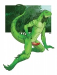 anthro biped dewlap_(anatomy) erection genitals gular_flap looking_at_viewer male nude penis pose presenting sitting solo sub-tympanic_shield tail iggi green_iguana iguana iguana_(genus) iguanid lizard reptile scalie 2011 pinup