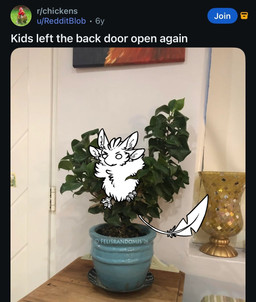 ambiguous_gender claws fluffy fur humor inner_ear_fluff multi_ear plant solo tail text tuft felisrandomis avali draw_over english_text hi_res