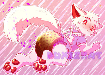 anthro blush bodily_fluids clothed clothing diaper embarrassed feces feet femboy foot_focus fur genital_fluids maid_uniform male pawpads paws soiled_diaper soiling solo unclean_diaper uniform urine used_diaper wearing_diaper wet_diaper white_body white_fur puxlekat b_(bpadded) domestic_cat felid feline felis mammal hi_res