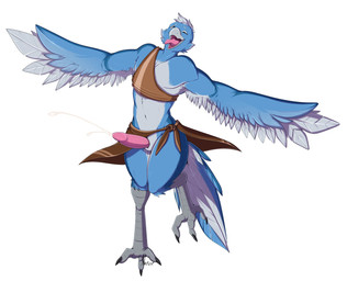 after_transformation anthro avian_feet beak blue_eyes bodily_fluids bottomwear bottomwear_aside claws clothed clothing clothing_aside cum cumshot ejaculation erection feathers feet flying genital_fluids genitals half_naked hands-free head_grab loincloth loincloth_aside male orgasm penis scuted_legs scutes sitting solo species_transformation spontaneous_ejaculation spread_toes standing toe_claws toes tongue tongue_out transformation tribal tribal_clothing winged_arms wings narusewolf nintendo the_legend_of_zelda macdaracc avian mammal rito