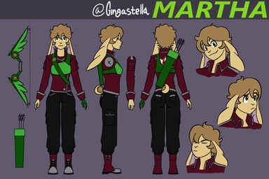 anthro archer female fur solo weapon yellow_body yellow_fur gingastella lagomorph leporid mammal rabbit 3:2 hi_res model_sheet