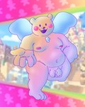 3_toes 5_fingers anthro areola back_wings balls bear_jelly belly butt candy dessert feet fingers food fur genitals looking_at_viewer male moobs multicolored_body multicolored_fur navel nipples nude open_mouth overweight overweight_anthro overweight_male penis pink_areola pink_nipples puffed_cheeks rainbow_bear_jelly rainbow_body simple_background smile solo spread_wings thick_penis thick_thighs toes wide_hips wings ruffonaut cookie_run cookie_run_kingdom devsisters bear food_creature living_candy mammal 4:5 digital_media_(artwork) hi_res