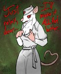 5_fingers anthro breasts clothed clothing female fingers green_background nurse_clothing nurse_uniform red_eyes red_text simple_background solo text uniform exophile nurse_jubel mammal murid murine rat rodent 2022 english_text hi_res