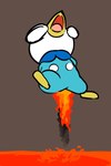 ambiguous_gender anthro beak blue_body burning butt_on_fire fire hand_on_butt lava pain semi-anthro smoke solo fifybear nintendo pokemon generation_4_pokemon piplup pokemon_(species) 2:3 hi_res