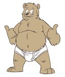 anthro bear briefs clothing gesture hand_gesture heyitscousindave male mammal open_mouth overweight overweight_male simple_background smile solo teeth_showing thumbs_up tighty_whities underwear white_background white_briefs white_clothing white_underwear