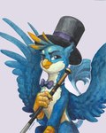 bow_tie clothing feral hat headgear headwear looking_at_viewer male simple_background smug solo spread_wings top_hat white_background wings jewellier_(artist) friendship_is_magic hasbro my_little_pony mythology gallus_(mlp) avian gryphon mythological_avian mythological_creature hi_res