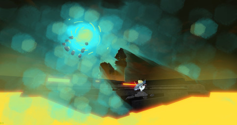 ambiguous_gender antlers box bread castle cloud container food horn knife landscape lava machine melee_weapon rock sky sun sword tail tcma7 voulge weapon thecameraman_arras protogen hi_res