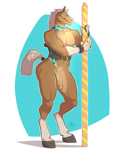 abs angry anthro bdsm biceps biped bondage bound brown_body brown_fur brown_skin circumcised cuff_(restraint) flaccid fur genitals hair holding_fixture hooves humanoid_genitalia humanoid_penis looking_at_viewer male muscular muscular_anthro muscular_male nipples nude pecs penis pole pose presenting restraints saddle shackles short_hair solo standing submissive submissive_male vein white_body white_hair white_skin spearfrost equid equine horse mammal 2013 4:5 full-length_portrait portrait
