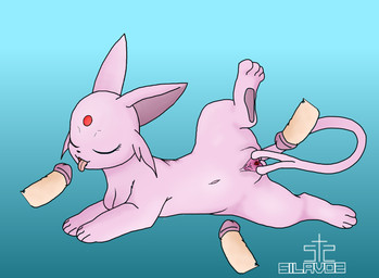 clitoris eyes_closed feet female feral fur genitals lying male male/female open_mouth pawpads paws penis pink_body pink_fur soles solo spread_legs spread_vulva spreading toes tongue tongue_out vulva silavos nintendo pokemon eeveelution espeon felid feline generation_2_pokemon mammal pokemon_(species) archived_source watermark
