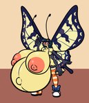 accessory antennae_(anatomy) anthro areola belly big_areola big_belly big_breasts big_nipples biped black_hair breasts clothing eyewear female female_anthro footwear gesture glasses hair hair_accessory hand_gesture huge_areola huge_belly huge_breasts hyper hyper_belly hyper_breasts hyper_pregnancy insect_wings legwear lepidopteran_wings multi_arm multi_limb multicolored_eyes navel nipples non-mammal_breasts outie_navel pattern_clothing pattern_legwear pattern_stockings pink_nipples pregnant pregnant_female puffy_nipples shoes simple_background sneakers solo stockings striped_clothing striped_legwear striped_stockings stripes two_tone_eyes v_sign wings yellow_body sprucy penny_(sprucy) arthropod butterfly insect lepidopteran hi_res