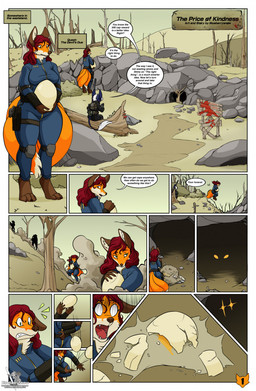 ambiguous_gender anthro cave clothed clothing dialogue digitigrade egg female glistening glistening_eyes hair holding_object multi_tail outside plant red_hair shocked solo standing tail text tree vault_suit blueberrysnow fallout microsoft carissa canid canine fox mammal red_fox true_fox 2021 comic english_text hi_res