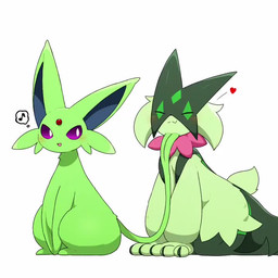 3_fingers all_fours ambiguous_gender anthro biped black_claws blue_inner_ear blush claws daww duo eyes_closed facial_tuft feral finger_claws fingers forehead_gem forked_tail fur gem green_body green_fur handpaw heart_symbol leg_tuft looking_at_another monotone_body monotone_fur multicolored_body multicolored_fur musical_note musical_symbol nude open_mouth open_smile paws pupils purple_eyes quadruped red_gem red_heart simple_background sitting smile symbol tail thought_bubble tuft unusual_anatomy unusual_tail white_background white_pupils tontaro nintendo pokemon eeveelution espeon felid generation_2_pokemon generation_9_pokemon mammal meowscarada pokemon_(species) shiny_pokemon 1:1 2023 2d_animation animated digital_media_(artwork) frame_by_frame loop no_sound pictographics shaded short_playtime simple_shading video
