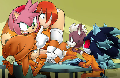 eyelashes female fur green_eyes group male muscular muscular_female open_mouth orange_body orange_fur pink_body pink_fur prison_uniform prisoner joeadok archie_comics sega sonic_adventure sonic_the_hedgehog_(archie) sonic_the_hedgehog_(comics) sonic_the_hedgehog_(series) sonic_unleashed amy_rose chip_(sonic) mephiles_the_dark muscular_amy_rose_(archie_sonic) princess_elise_the_third tikal_the_echidna canid canine canis chihuahua domestic_dog echidna eulipotyphlan gaia hedgehog human mammal monotreme toy_dog