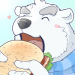 anthro blush burger eating eyes_closed food fur heart_symbol male scarf solo white_body white_fur bontiage utau shirane_kan bear mammal polar_bear ursine 1:1 2015 hi_res