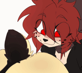 anthro bite butt butt_bite clothed clothed/nude clothing collar duo femboy fur hair looking_at_butt male male/male nude open_mouth red_eyes red_hair simple_background smile tail cum.cat penta_(cum.cat) canid canine fennec_fox fox lagomorph leporid mammal rabbit true_fox animated digital_media_(artwork)