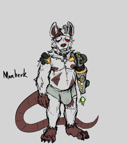 anthro bottomwear clothed clothing collar male mechanical_arm nipple_piercing nipples panties panties_only pants piercing scar solo topless tube underwear underwear_only demonrat manberk_(demonrat) mammal murid murine rat rodent absurd_res hi_res
