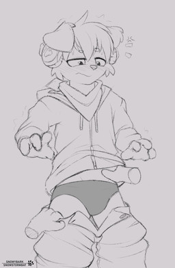 ambiguous_gender annoyed anthro biped bottomwear briefs clothing disembodied_hand duo electronics headphones hoodie kerchief male male/ambiguous male_anthro male_focus pants shaking shy snowdrift solo_focus topwear trembling underwear undressing upset snowybark border_collie canid canine canis collie domestic_dog herding_dog mammal pastoral_dog sheepdog hi_res monochrome sketch