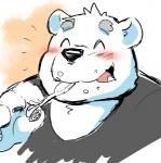 anthro blush clothing eating eyes_closed food fur male overweight overweight_anthro overweight_male shirt solo topwear white_body white_fur 12beat13 utau shirane_kan bear mammal polar_bear ursine 2016