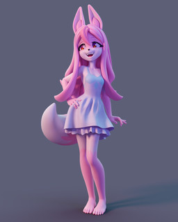 5_toes anthro barefoot clothing dress feet female fur hair humanoid_feet long_hair pink_body pink_fur pink_hair plantigrade solo toes white_body white_fur kannonx brand_new_animal netflix studio_trigger nazuna_hiwatashi canid canine fox mammal 2021 3d_(artwork) 4:5 blender_(artwork) digital_media_(artwork) hi_res