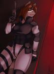 anthro breasts clothing cosplay female fur gloves green_eyes grey_body grey_fur gun hair handgun handwear holding_gun holding_object holding_ranged_weapon holding_weapon long_hair pistol ranged_weapon solo weapon nightfaux konami metal_gear solid_snake mammal procyonid raccoon 2014 digital_media_(artwork)