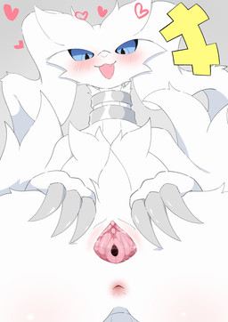anus blue_eyes blush female fur genitals heart_symbol nude presenting presenting_vulva smile solo spread_legs spread_vulva spreading thick_thighs vulva white_body white_fur satoumizu672 mythology nintendo pokemon dragon generation_5_pokemon legendary_pokemon mythological_creature mythological_scalie pokemon_(species) reshiram scalie hi_res