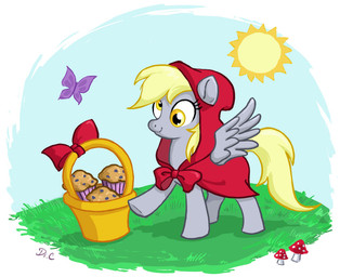 basket blonde_hair container cross-eyed detailed_background feathered_wings feathers female feral fly_agaric food fungus grass grey_body grey_feathers hair insect_wings muffin muffin_basket mushroom plant quadruped ribbons solo sun tail toony wings yellow_eyes dr_chrissy fairy_tales friendship_is_magic hasbro little_red_riding_hood_(copyright) my_little_pony mythology derpy_hooves_(mlp) little_red_riding_hood arthropod butterfly equid equine insect lepidopteran mammal mythological_creature mythological_equine pegasus crossover