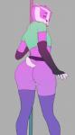 anthro balls big_butt bottomless butt clothed clothing femboy fingerless_gloves fur genitals gloves handwear legwear looking_at_viewer male purple_body purple_fur solo stockings thigh_highs hear_(artist) taylor_(onta) badger mammal mustelid musteline