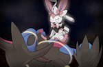 bdsm beautyfromabove blue_eyes blush dominant dominant_female duo eeveelution female fur generation_5_pokemon generation_6_pokemon genitals hydreigon male male/female nintendo paws penis pokemon pokemon_(species) pussy sex size_difference small_dom_big_sub smaller_female sylveon